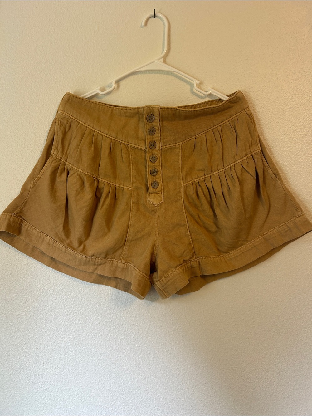 We The Free High-Waist Button-Front Shorts in Camel